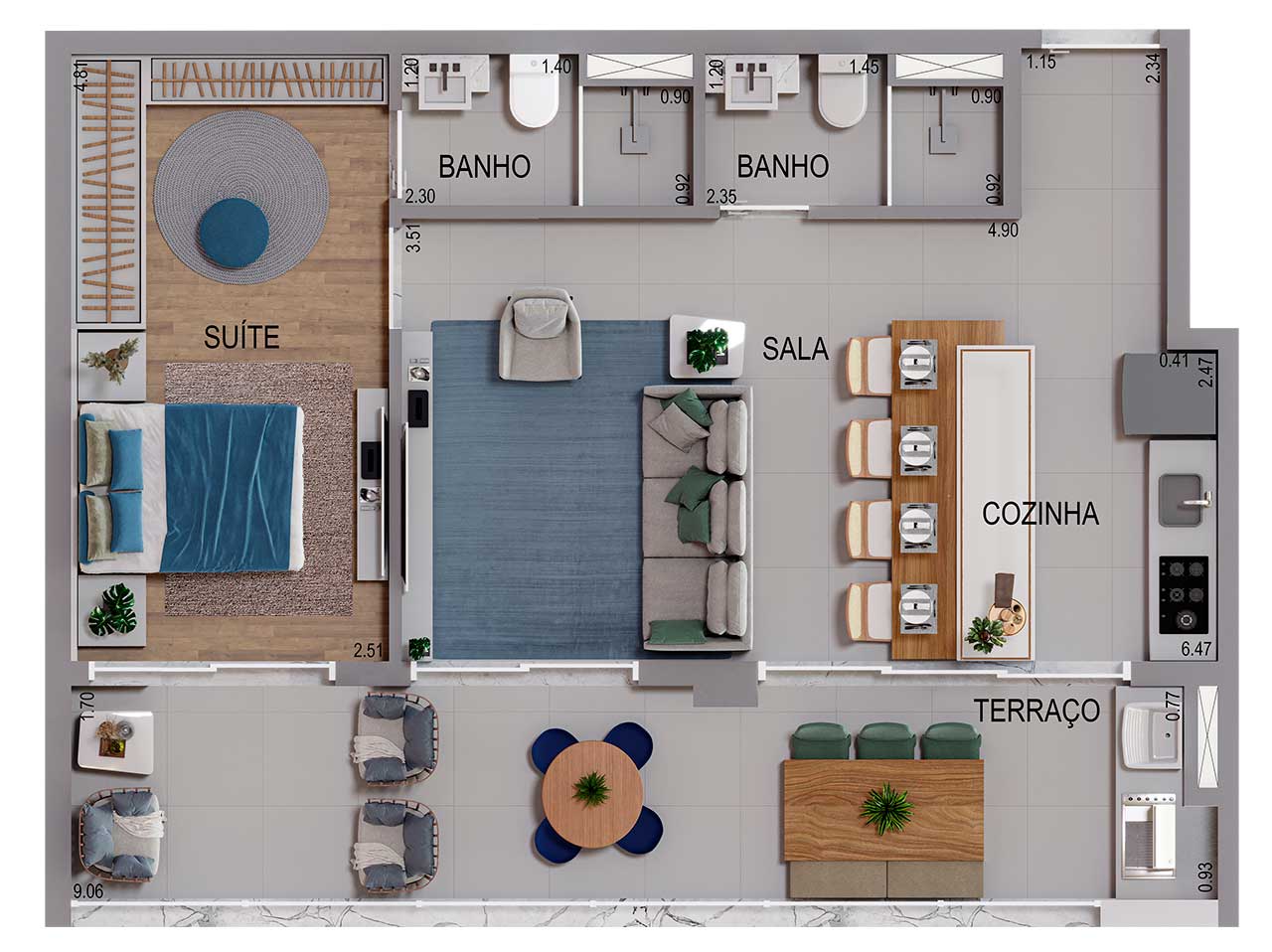 Planta 64m² - 2 vagas de garagem  - Acqua Park Barueri