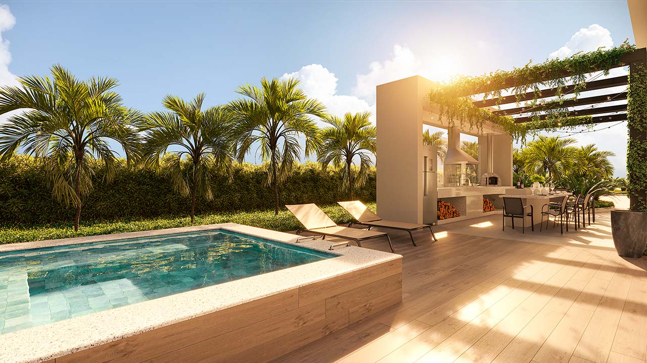 Espaço Gourmet com piscina privativa Acqua Park Barueri - Perspectiva ilustrada